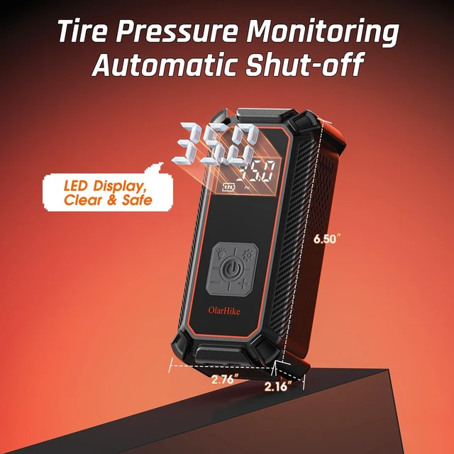 Alt view image 13 of 14 - Tire Inflator Portable Air Compressor,Dual Power-3*1800mAh &12V DC | Air Pump Car Tires, Bikes, Motorcycles and Balls; Auto Shut-off, Digital Display, Pressure Gauge, LED Light, Fast Inflation