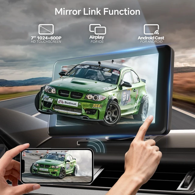 Alt view image 9 of 14 - Wireless CarPlay & Android Auto Car Stereo - 7" HD Portable Touchscreen with Bluetooth 5.2, GPS Navigation, Mirror Link, 1080P Backup Camera, AUX & FM Transmitter - Plug & Play Receiver for Vehicles