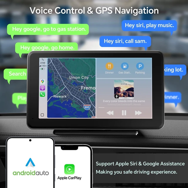 Alt view image 11 of 14 - Wireless CarPlay & Android Auto Car Stereo - 7" HD Portable Touchscreen with Bluetooth 5.2, GPS Navigation, Mirror Link, 1080P Backup Camera, AUX & FM Transmitter - Plug & Play Receiver for Vehicles