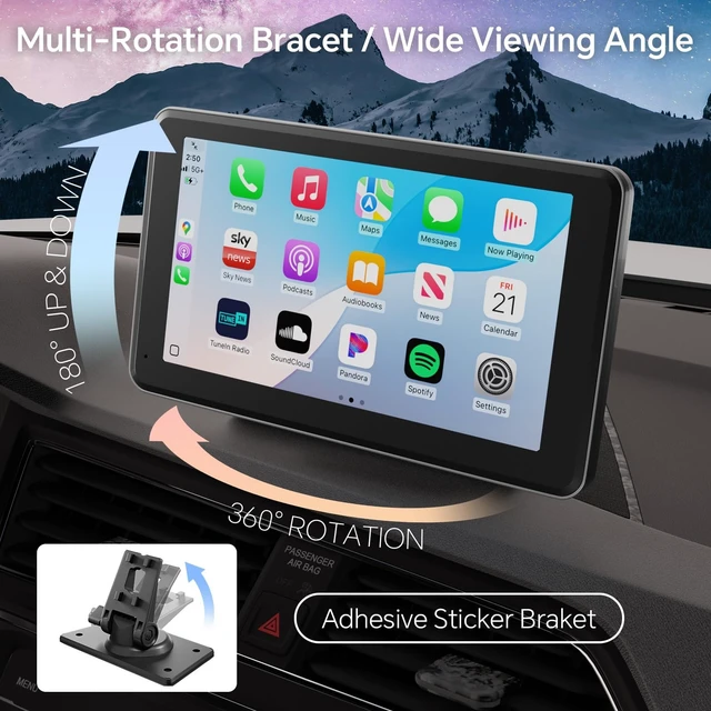 Alt view image 13 of 14 - Wireless CarPlay & Android Auto Car Stereo - 7" HD Portable Touchscreen with Bluetooth 5.2, GPS Navigation, Mirror Link, 1080P Backup Camera, AUX & FM Transmitter - Plug & Play Receiver for Vehicles
