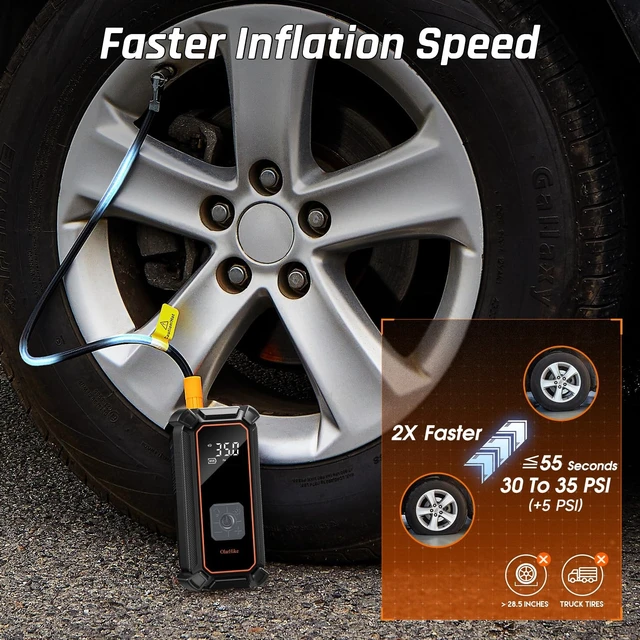 Alt view image 9 of 14 - Tire Inflator Portable Air Compressor,Dual Power-3*1800mAh &12V DC | Air Pump Car Tires, Bikes, Motorcycles and Balls; Auto Shut-off, Digital Display, Pressure Gauge, LED Light, Fast Inflation