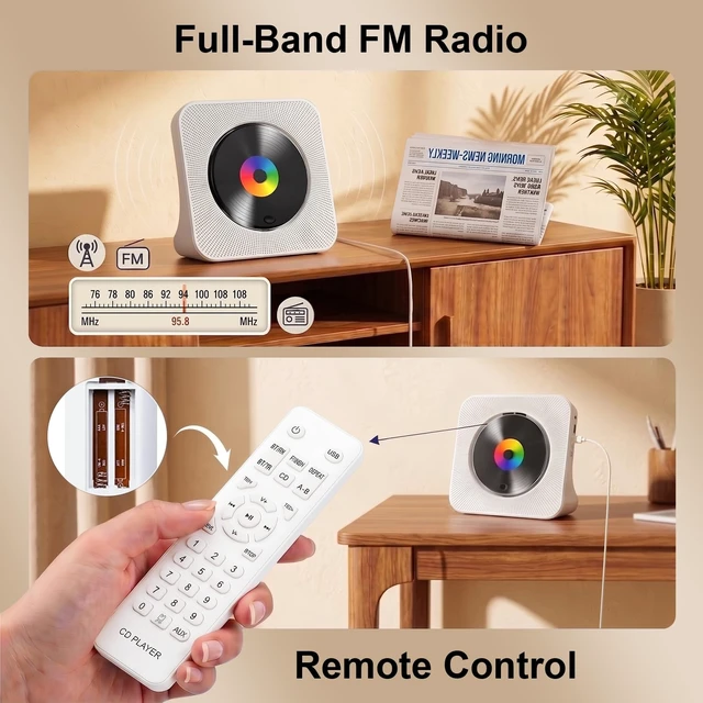 Alt view image 12 of 14 - CD Player Portable Bluetooth Desktop CD Players for Home | Portable CD Player with Bluetooth with Timer Built-in HiFi Speakers with LCD Screen Display Boombox FM Radio USB Type-C