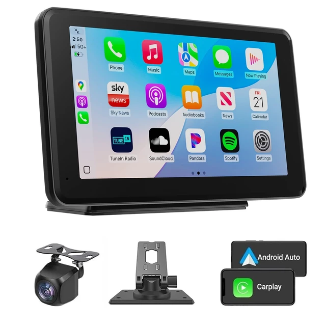Alt view image 8 of 14 - Wireless CarPlay & Android Auto Car Stereo - 7" HD Portable Touchscreen with Bluetooth 5.2, GPS Navigation, Mirror Link, 1080P Backup Camera, AUX & FM Transmitter - Plug & Play Receiver for Vehicles