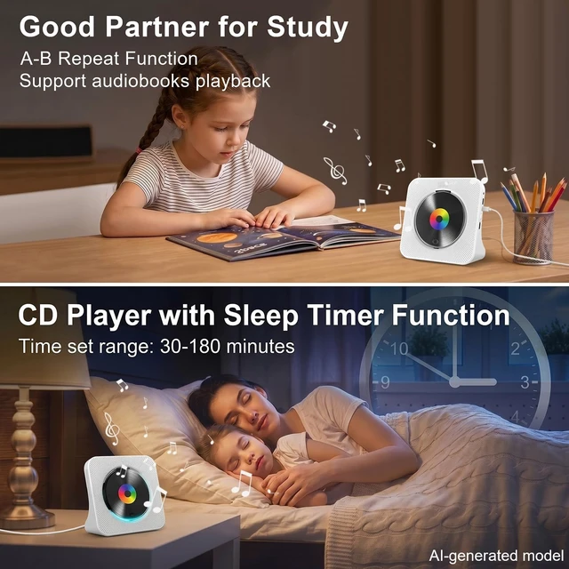 Alt view image 13 of 14 - CD Player Portable Bluetooth Desktop CD Players for Home | Portable CD Player with Bluetooth with Timer Built-in HiFi Speakers with LCD Screen Display Boombox FM Radio USB Type-C