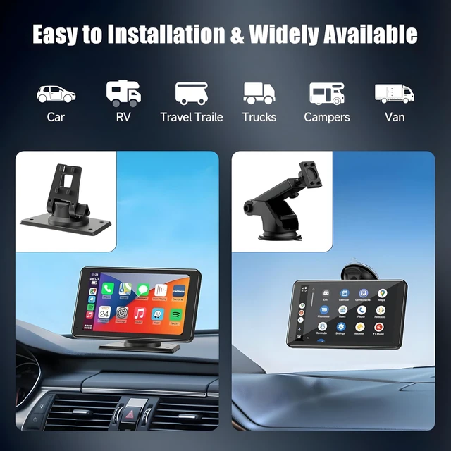 Alt view image 14 of 14 - Wireless CarPlay & Android Auto Car Stereo - 7" HD Portable Touchscreen with Bluetooth 5.2, GPS Navigation, Mirror Link, 1080P Backup Camera, AUX & FM Transmitter - Plug & Play Receiver for Vehicles