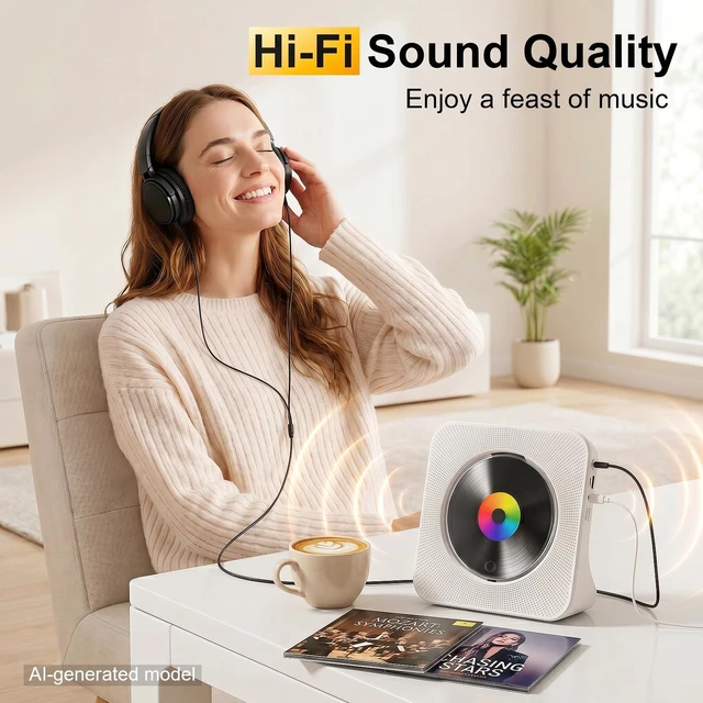 Alt view image 11 of 14 - CD Player Portable Bluetooth Desktop CD Players for Home | Portable CD Player with Bluetooth with Timer Built-in HiFi Speakers with LCD Screen Display Boombox FM Radio USB Type-C