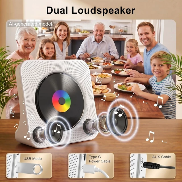 Alt view image 10 of 14 - CD Player Portable Bluetooth Desktop CD Players for Home | Portable CD Player with Bluetooth with Timer Built-in HiFi Speakers with LCD Screen Display Boombox FM Radio USB Type-C