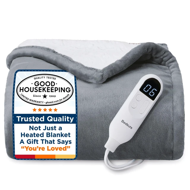 Alt view image 8 of 14 - Heated Blanket Throw Blanket with Preheat Function - Fast Heating Electric Blanket, Soft Flannel Throw with 6 Time Settings(Up to 10H), 6 Heating Settings, Gifts for Grandma (50"x60", Grey)