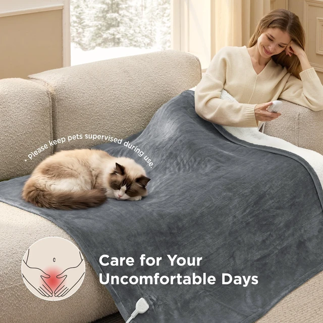 Alt view image 14 of 14 - Heated Blanket Throw Blanket with Preheat Function - Fast Heating Electric Blanket, Soft Flannel Throw with 6 Time Settings(Up to 10H), 6 Heating Settings, Gifts for Grandma (50"x60", Grey)