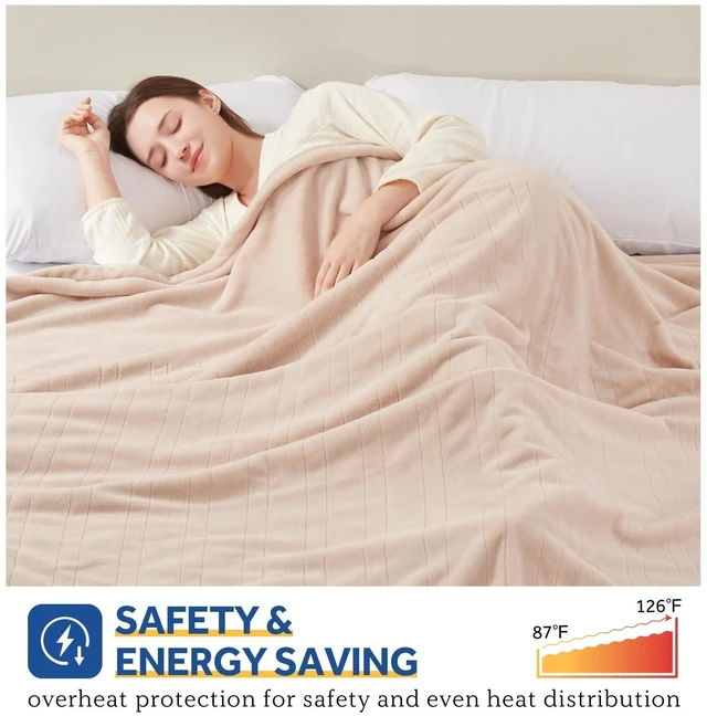 Alt view image 11 of 14 - Electric Blanket Twin Size Heated Blanket 62x84 Auto Shutoff, Beige | Heated Blanket Twin with 10 Heat Levels & 1-12H Auto Shutoff, Fast Heating & Overheat Protection, ETL, Flannel, Machine Wash