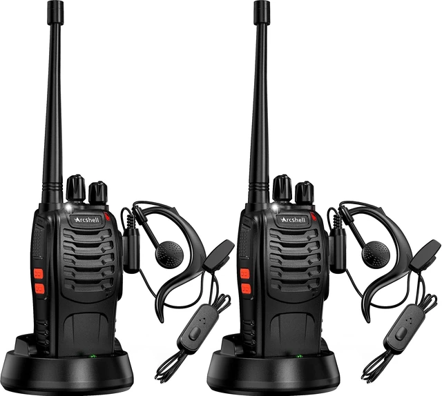 Alt view image 8 of 14 - Rechargeable Long Range Two-Way Radios with Earpiece 2 Pack Arcshell AR-5 Walkie Talkies Li-ion Battery and Charger Included