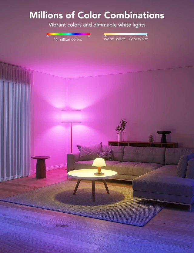 Alt view image 11 of 14 - LED Smart Light Bulbs, 1000LM RGBWW A19 75W E26 Base 4 Pack | Color Changing Light Bulb, Work with Matter Alexa and Google Assistant, Smart Bulbs for Bedroom, Living Room