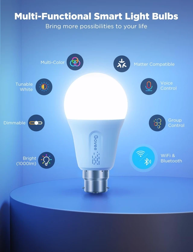Alt view image 14 of 14 - LED Smart Light Bulbs, 1000LM RGBWW A19 75W E26 Base 4 Pack | Color Changing Light Bulb, Work with Matter Alexa and Google Assistant, Smart Bulbs for Bedroom, Living Room