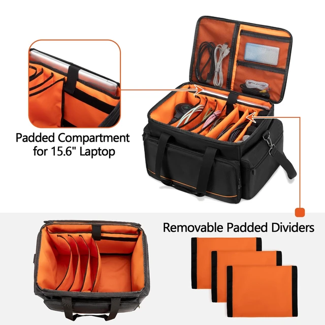Alt view image 9 of 14 - DJ Cable File Bag with Adjustable Dividers, 15.6'' Laptop Sleeve | Travel Musicians Gig Organizer Bag for DJ Gear , Music equipment and Accessories