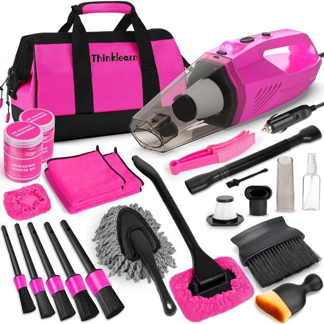 Alt view image 8 of 14 - Car Cleaning Kit with High Power Car Vacuum Detailing Kit | Cute Pink, 8000Pa Suction, 15ft Long Cord, 24piece Set, Interior Cleaning Deep Cleaning, Car Accessories Gift For Women