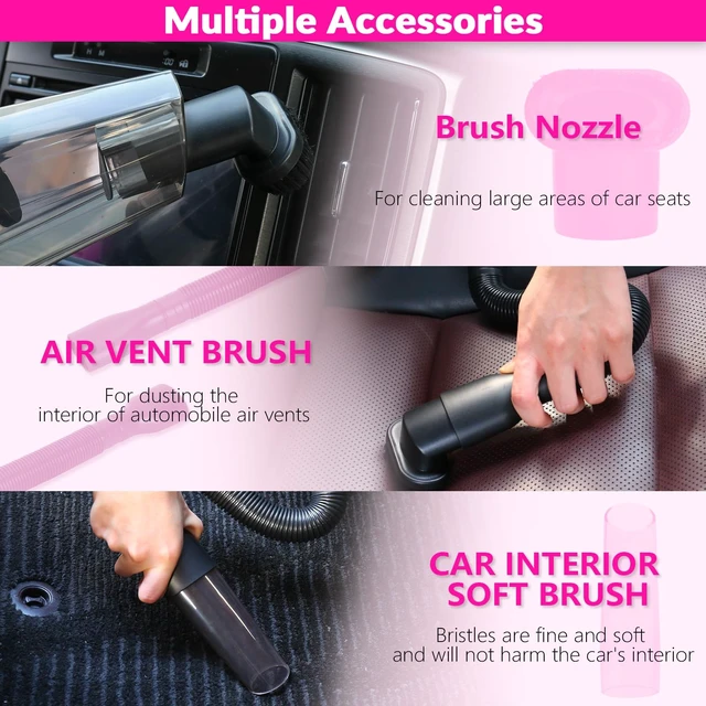 Alt view image 10 of 14 - Car Cleaning Kit with High Power Car Vacuum Detailing Kit | Cute Pink, 8000Pa Suction, 15ft Long Cord, 24piece Set, Interior Cleaning Deep Cleaning, Car Accessories Gift For Women