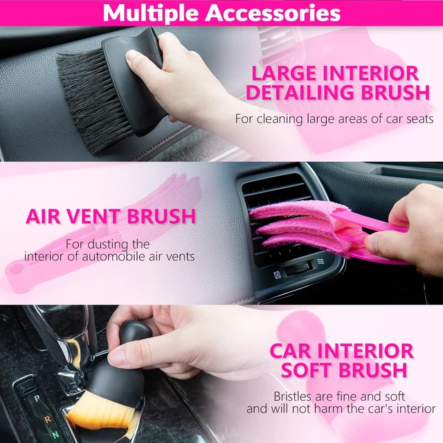 Alt view image 11 of 14 - Car Cleaning Kit with High Power Car Vacuum Detailing Kit | Cute Pink, 8000Pa Suction, 15ft Long Cord, 24piece Set, Interior Cleaning Deep Cleaning, Car Accessories Gift For Women