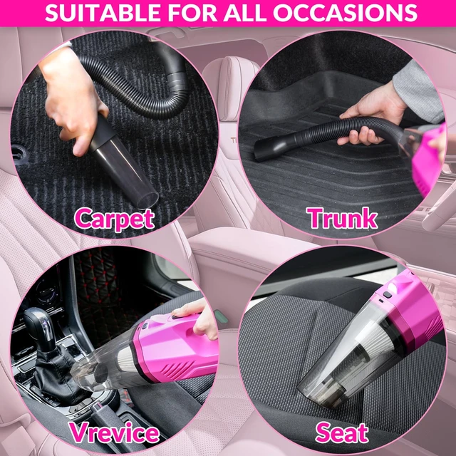 Alt view image 12 of 14 - Car Cleaning Kit with High Power Car Vacuum Detailing Kit | Cute Pink, 8000Pa Suction, 15ft Long Cord, 24piece Set, Interior Cleaning Deep Cleaning, Car Accessories Gift For Women