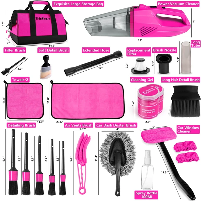 Alt view image 14 of 14 - Car Cleaning Kit with High Power Car Vacuum Detailing Kit | Cute Pink, 8000Pa Suction, 15ft Long Cord, 24piece Set, Interior Cleaning Deep Cleaning, Car Accessories Gift For Women