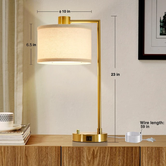 Alt view image 10 of 14 - Gold Table Lamp Set of 2, Dimmable Bedside Lamps for Night Stands, USB A+C | Nightstand Lamp with Linen Lampshade, 2 LED Bulbs Included,Desk Lamp for Bedroom, Living Room, End Table, Reading, Office