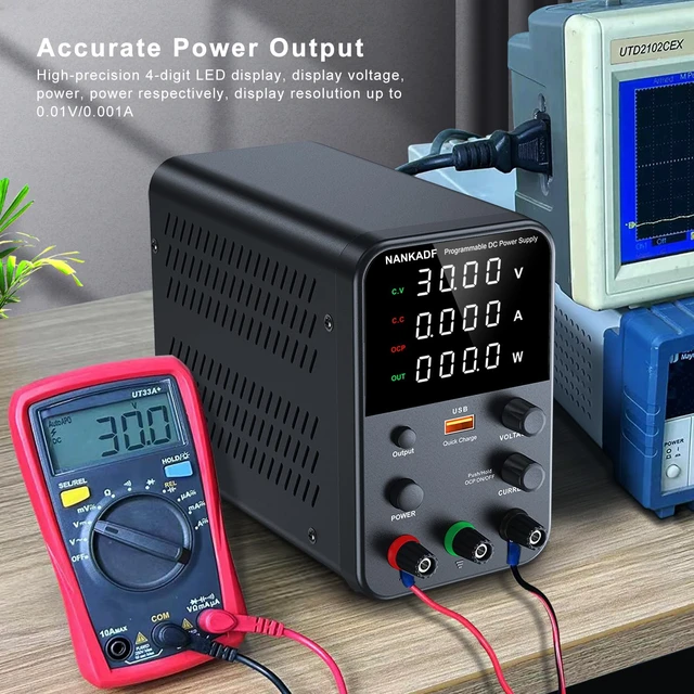 Alt view image 9 of 14 - DC Power Supply Variable, Bench Power Supply with Encoder Adjustment Knob, Output Enable/Disable Button, Adjustable Power Supplies with USB Quick-Charge, Short Circuit Alam (30V 10A Black)