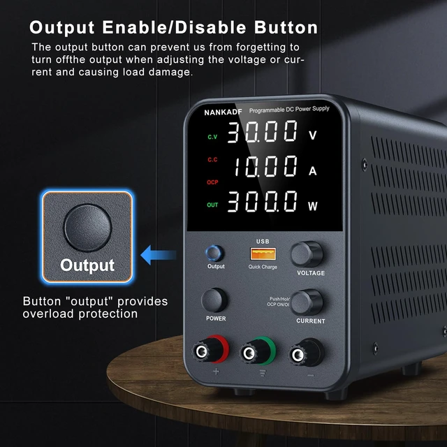 Alt view image 11 of 14 - DC Power Supply Variable, Bench Power Supply with Encoder Adjustment Knob, Output Enable/Disable Button, Adjustable Power Supplies with USB Quick-Charge, Short Circuit Alam (30V 10A Black)