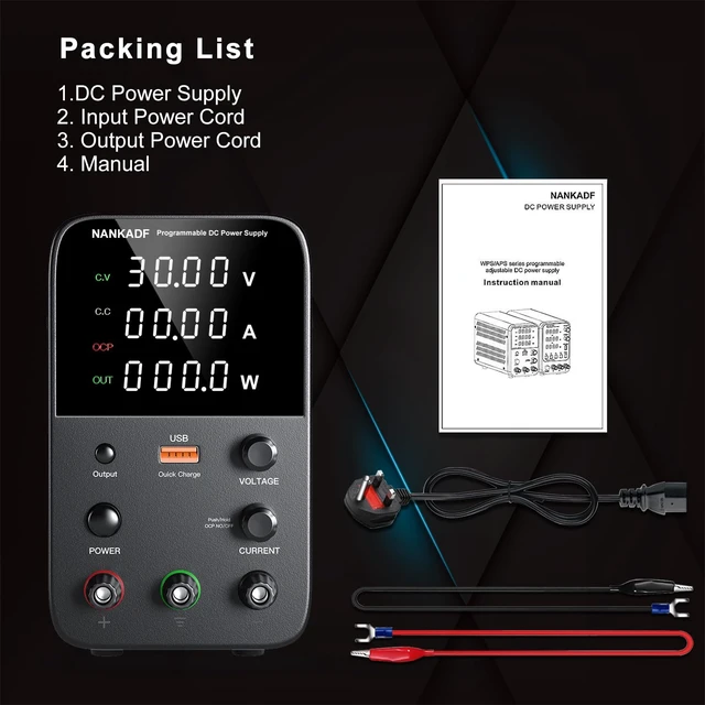 Alt view image 13 of 14 - DC Power Supply Variable, Bench Power Supply with Encoder Adjustment Knob, Output Enable/Disable Button, Adjustable Power Supplies with USB Quick-Charge, Short Circuit Alam (30V 10A Black)