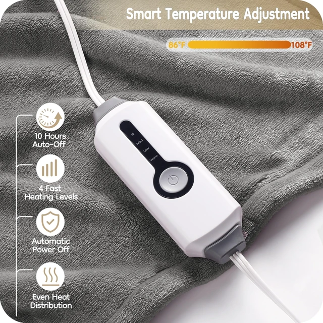 Alt view image 9 of 14 - Electric Heated Blanket Full Size 72" x 84", Ultra Soft Flannel Heating Blanket with 4 Heat Settings, 10-Hour Auto Shutoff, ETL Listed Overheat Protection, Machine Washable, Light Grey