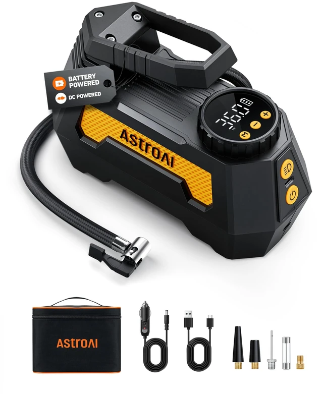 Alt view image 8 of 14 - H2 Pro Cordless Tire Inflator Portable Air Compressor 12VDC Battery | Dual Power Supply Auto Shut-Off Digital Pressure Gauge Fast Inflation Air Pump for Cars Motorcycles Bikes Ball Gift Yellow