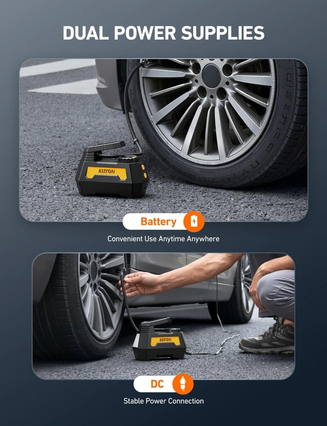 Alt view image 11 of 14 - H2 Pro Cordless Tire Inflator Portable Air Compressor 12VDC Battery | Dual Power Supply Auto Shut-Off Digital Pressure Gauge Fast Inflation Air Pump for Cars Motorcycles Bikes Ball Gift Yellow