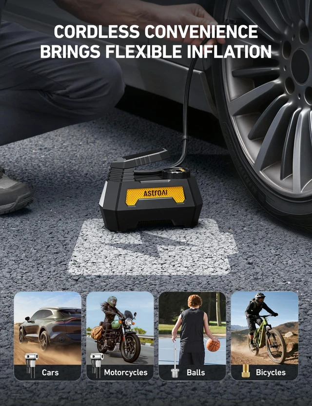 Alt view image 14 of 14 - H2 Pro Cordless Tire Inflator Portable Air Compressor 12VDC Battery | Dual Power Supply Auto Shut-Off Digital Pressure Gauge Fast Inflation Air Pump for Cars Motorcycles Bikes Ball Gift Yellow