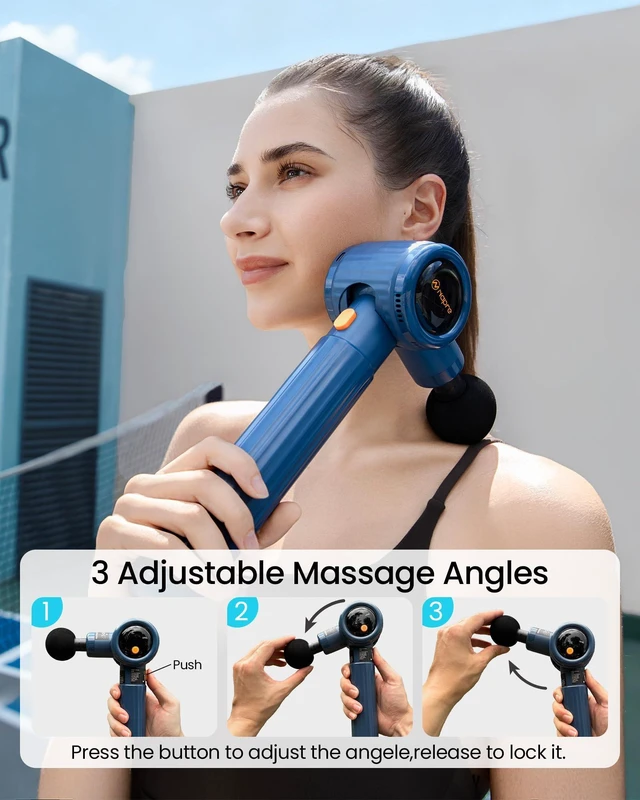 Alt view image 9 of 14 - Massage Gun with Extension Handle and 3 Adjustable Angles,Deep Tissue Back Massage for Neck/Shoulders/Waist/Legs/Body Pain Relief,Handheld Percussion Muscle Massager with Portable Case,Blue