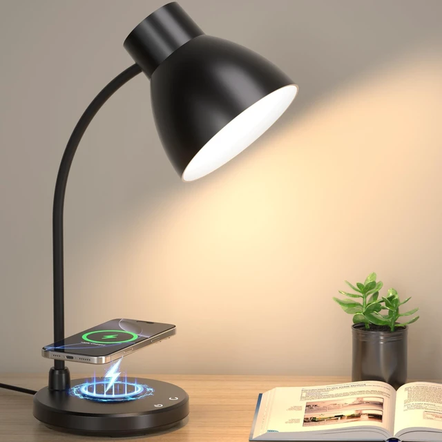 Alt view image 8 of 14 - LED Desk Lamp for Home Office with Wireless Charger, Black | 3 Color Modes Dimmable Eye-Caring Study Reading Dorm Desk Lamp, 360° Flexible Arm Table Lamp for College Dorm Room, 800 Lumen