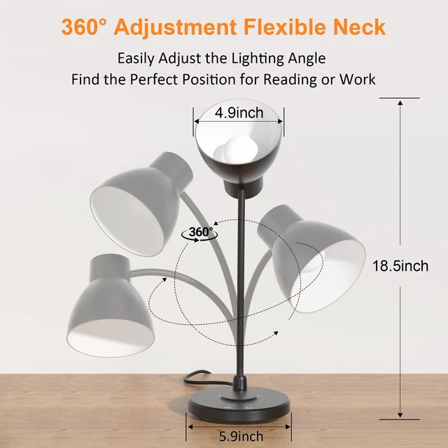 Alt view image 11 of 14 - LED Desk Lamp for Home Office with Wireless Charger, Black | 3 Color Modes Dimmable Eye-Caring Study Reading Dorm Desk Lamp, 360° Flexible Arm Table Lamp for College Dorm Room, 800 Lumen