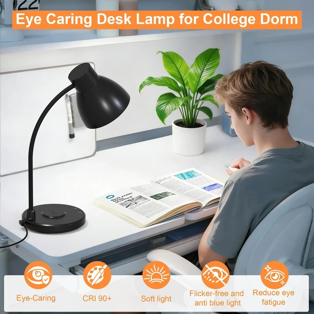 Alt view image 12 of 14 - LED Desk Lamp for Home Office with Wireless Charger, Black | 3 Color Modes Dimmable Eye-Caring Study Reading Dorm Desk Lamp, 360° Flexible Arm Table Lamp for College Dorm Room, 800 Lumen