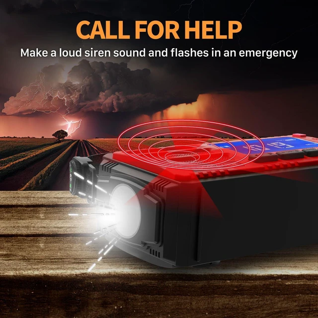 Alt view image 11 of 12 - NOAA Emergency Weather Radio D8 37000mWh Portable Power Bank, AM/FM, USB/Solar/Hand Crank Charging, SOS Alarm & Flashlight for Indoor/Outdoor Emergency - Red