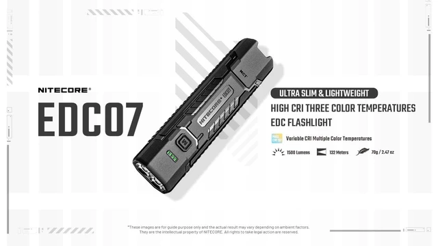 Alt view image 9 of 14 - EDC07 Flat EDC Flashlight, 1500 Lumens USB-C Rechargeable, Triple Color Temperature, Lightweight 2.47 oz, IP67 Waterproof Everyday Carry Light (Black)