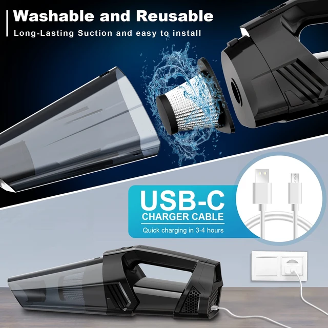 Alt view image 10 of 12 - Handheld Vacuum Cordless Portable Car Vacuum with LED Light, High Power Suction, 3 in 1, Lightweight Rechargeable Hand Vacuum, Hand Held Vacuum Cleaner for Car Home Office, Pet Hair, Black