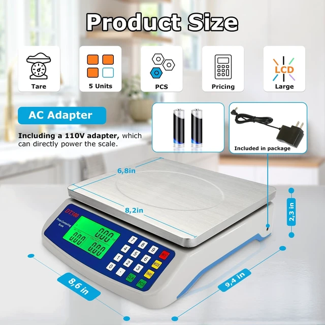 Alt view image 10 of 14 - Large Digital Kitchen Scale 40kg/88lb Stainless Steel Price Computing Scale Counting Scale Deli Scale with LCD Display for Baking Bread Cooking Meat Prep Parts and Coins Adapter Included