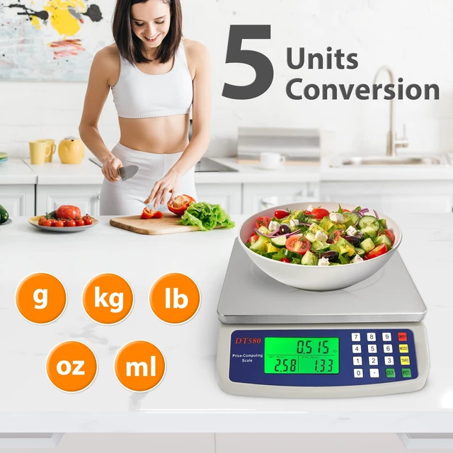 Alt view image 9 of 14 - Large Digital Kitchen Scale 40kg/88lb Stainless Steel Price Computing Scale Counting Scale Deli Scale with LCD Display for Baking Bread Cooking Meat Prep Parts and Coins Adapter Included