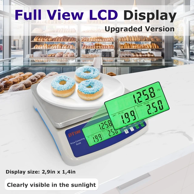 Alt view image 11 of 14 - Large Digital Kitchen Scale 40kg/88lb Stainless Steel Price Computing Scale Counting Scale Deli Scale with LCD Display for Baking Bread Cooking Meat Prep Parts and Coins Adapter Included