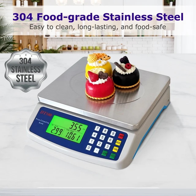 Alt view image 14 of 14 - Large Digital Kitchen Scale 40kg/88lb Stainless Steel Price Computing Scale Counting Scale Deli Scale with LCD Display for Baking Bread Cooking Meat Prep Parts and Coins Adapter Included