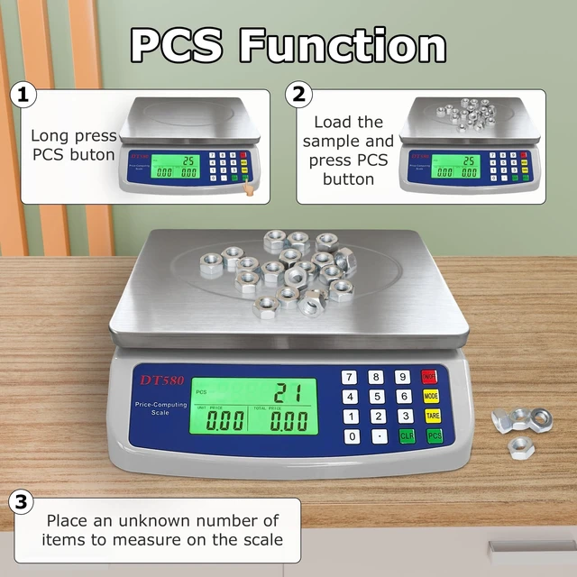 Alt view image 12 of 14 - Large Digital Kitchen Scale 40kg/88lb Stainless Steel Price Computing Scale Counting Scale Deli Scale with LCD Display for Baking Bread Cooking Meat Prep Parts and Coins Adapter Included