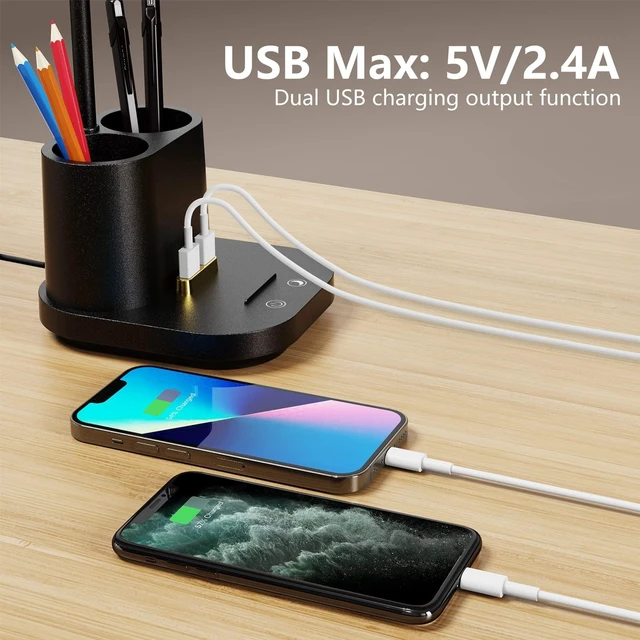 Alt view image 11 of 14 - LED Desk Lamp with USB Charging Port Touch Control 3 Color Modes, Stepless Dimming,Eye-Caring LED Table Lamp for Home,Office,Bedroom,Reading,Work,Study,Gooseneck Lamp, 5V, 2.4A