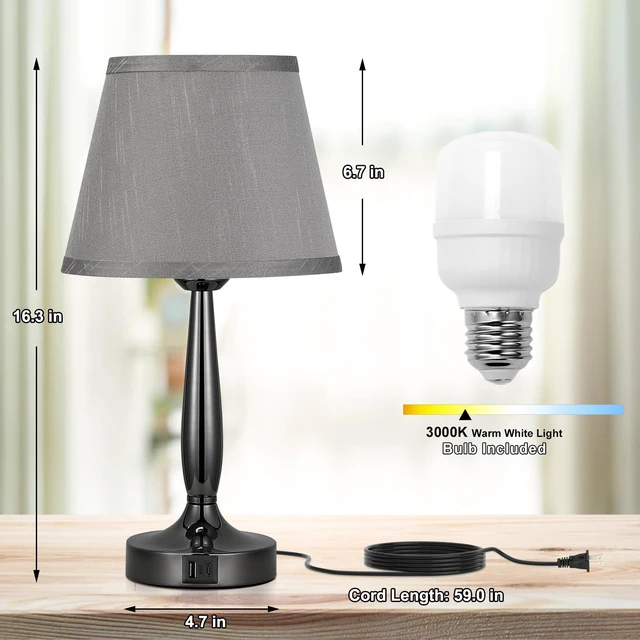 Alt view image 12 of 12 - Touch Table Lamp for Bedroom, Small Bedside Lamp with USB C Charging Port, 3 Way Dimmable Touch Control Nightstand Lamp for Living Room and Office, LED Bulb Included