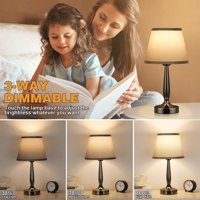 Alt view image 9 of 12 - Touch Table Lamp for Bedroom, Small Bedside Lamp with USB C Charging Port, 3 Way Dimmable Touch Control Nightstand Lamp for Living Room and Office, LED Bulb Included
