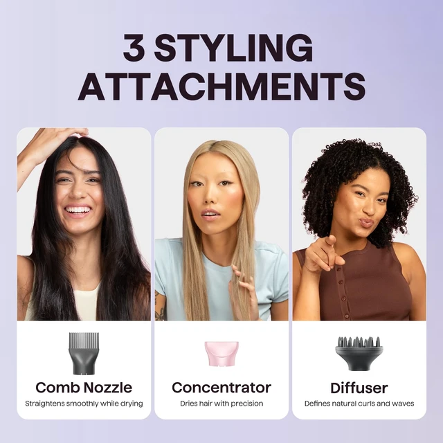 Alt view image 11 of 14 - Blown Away Ionic Hair Dryer with Diffuser for Curly Hair | 1875W Fast Drying, 3 Attachments for All Hair Types, Ceramic Healthy Shine, Lightweight & Quiet (Pink)