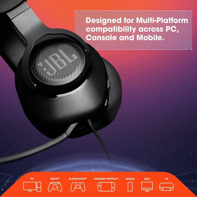 Alt view image 10 of 14 - Quantum 100 - Wired Over-Ear Gaming Headphones - Black, Large | Be at the center of the game with JBL QuantumSOUND Signature, Play even longer in memory foam comfort
