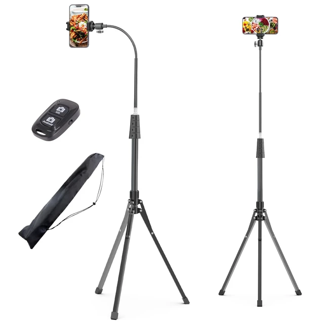 Alt view image 7 of 12 - 92 Cell Phone Tripod Stand with 16.5 Gooseneck and Remote, Overhead Tripod with Adjustable 360°Ball Head & Phone Holder for iPhone17 Pro Max/Pro/Plus/ /16/15/14/13, Android Cell Phone
