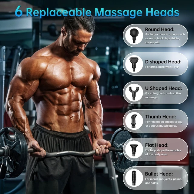Alt view image 12 of 14 - Massage Gun Deep Tissue 30 Speeds 6 Heads, Grey | Quiet Handheld Percussion Massager for Back & Shoulder Pain, Ideal Gifts for Mom & Dad, Travel & Office, Athletes & Home Gym